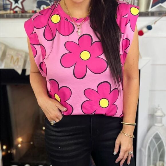 Pink Poppy Cap Sleeve Tee - Picture 1 of 6